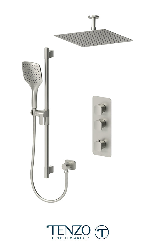 Tenzo Delano Extenza 2-Function Thermostatic Shower Kit, 12" AirBoost Rain Head & Ceiling Arm - DET42-21132