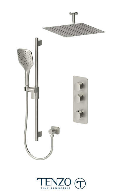 Tenzo Delano Extenza 2-Function Thermostatic Shower Kit, 12" AirBoost Rain Head & Ceiling Arm - DET42-21132