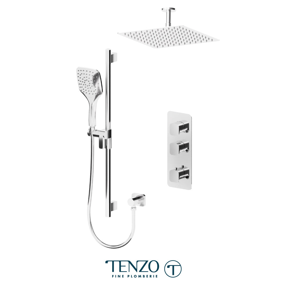 Tenzo Delano Extenza 2-Function Thermostatic Shower Kit, 12" AirBoost Rain Head & Ceiling Arm - DET42-21132