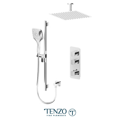Tenzo Delano Extenza 2-Function Thermostatic Shower Kit, 12" AirBoost Rain Head & Ceiling Arm - DET42-21132