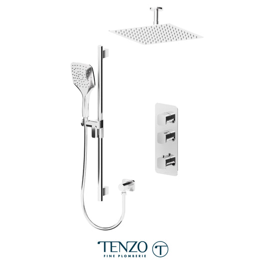 Tenzo Delano Extenza 2-Function Thermostatic Shower Kit Trim, 12" AirBoost Rain Head & Ceiling Arm - F-DET42-21132