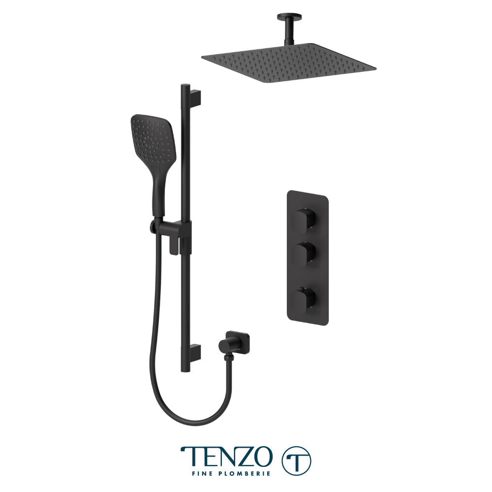Tenzo Delano Extenza 2-Function Thermostatic Shower Kit, 12" AirBoost Rain Head & Ceiling Arm - DET42-21132