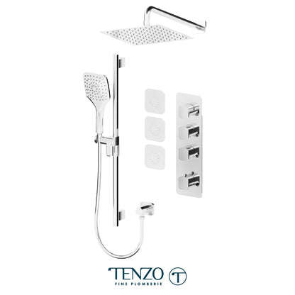 Tenzo Delano Extenza 3-Function Thermostatic Shower Kit, 12" AirBoost Rain Head & Wall Arm & 3 Body Jets - DET43-571112