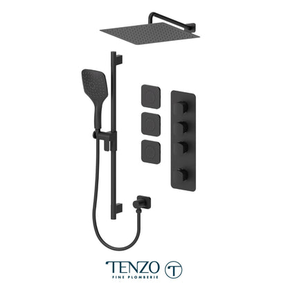 Tenzo Delano Extenza 3-Function Thermostatic Shower Kit, 12" AirBoost Rain Head & Wall Arm & 3 Body Jets - DET43-571112