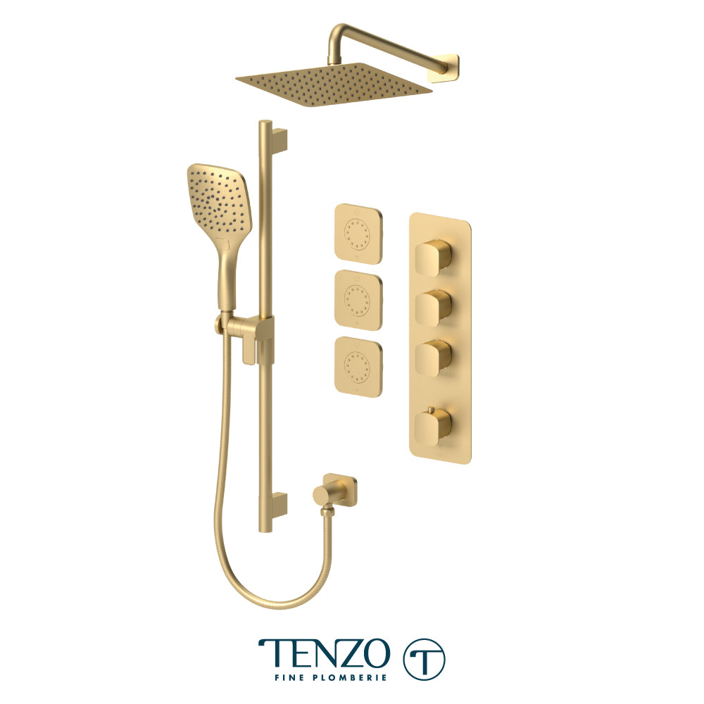 Tenzo Delano Extenza 3-Function Thermostatic Shower Kit, 10" AirBoost Rain Head & Wall Arm & 3 Body Jets - DET43-571168