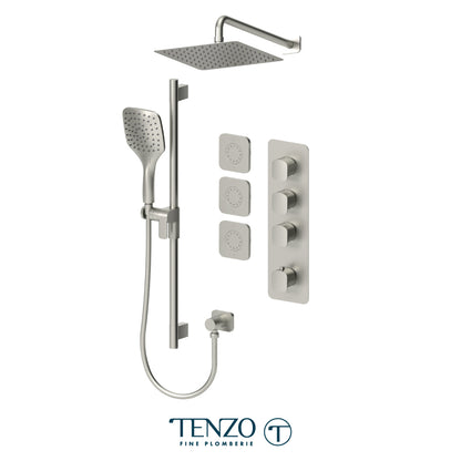 Tenzo Delano Extenza 3-Function Thermostatic Shower Kit, 10" AirBoost Rain Head & Wall Arm & 3 Body Jets - DET43-571168