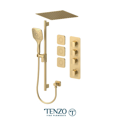 Tenzo Delano Extenza 3-Function Thermostatic Shower Kit, 12" Recessed Ceiling Rain Head & 3 Body Jets - DET43-601658