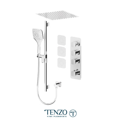 Tenzo Delano Extenza 3-Function Thermostatic Shower Kit, 12" Recessed Ceiling Rain Head & 3 Body Jets - DET43-601658