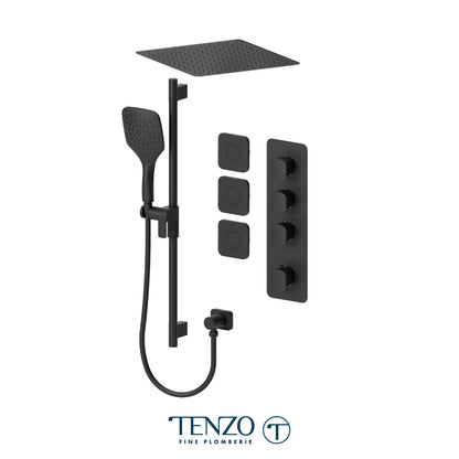 Tenzo Delano Extenza 3-Function Thermostatic Shower Kit, 12" Recessed Ceiling Rain Head & 3 Body Jets - DET43-601658