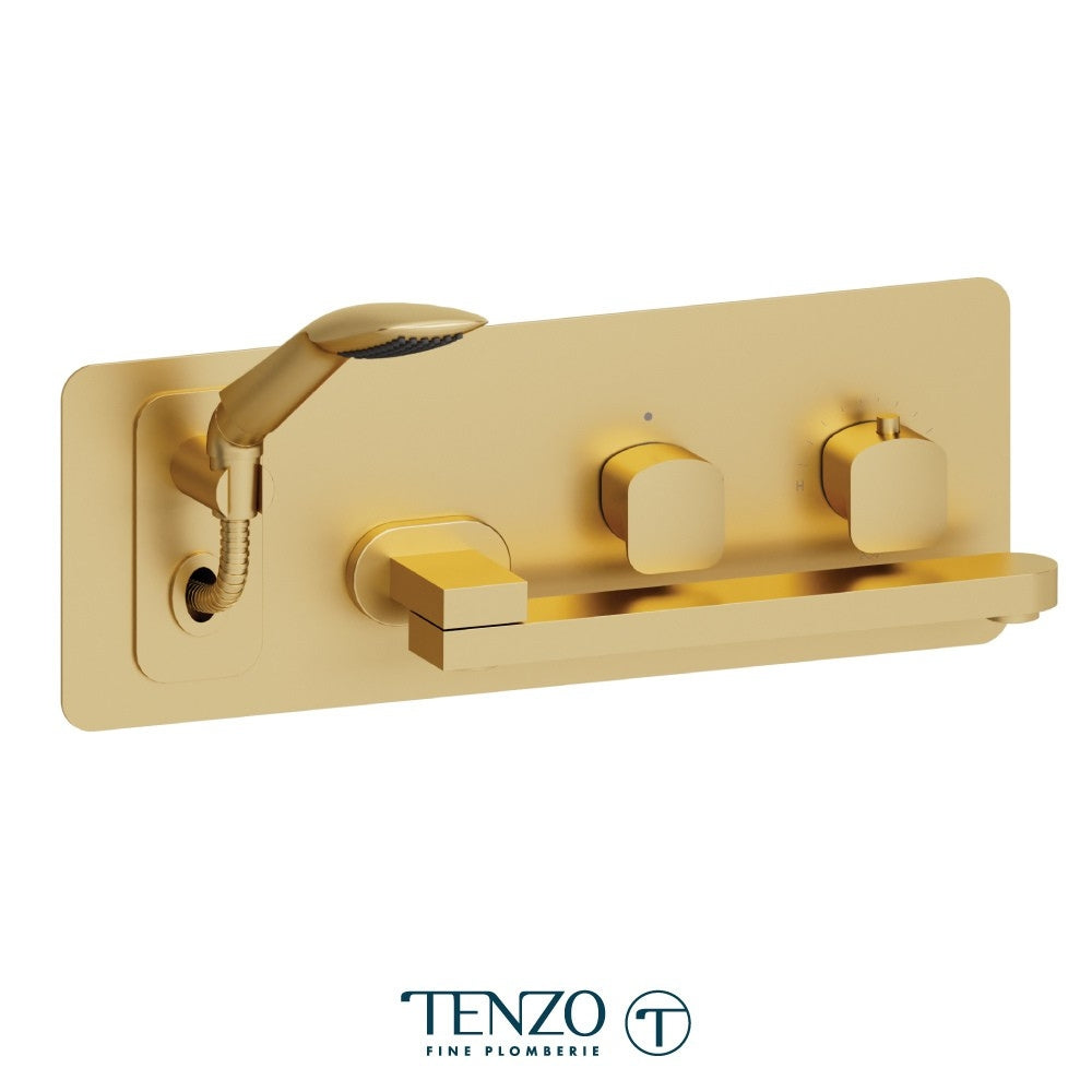 Tenzo Delano DET74 wall mount tub filler with swivel spout brushed gold