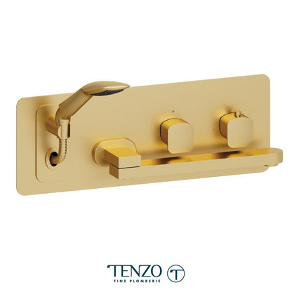 Tenzo Delano DET74 wall mount tub filler with swivel spout brushed gold