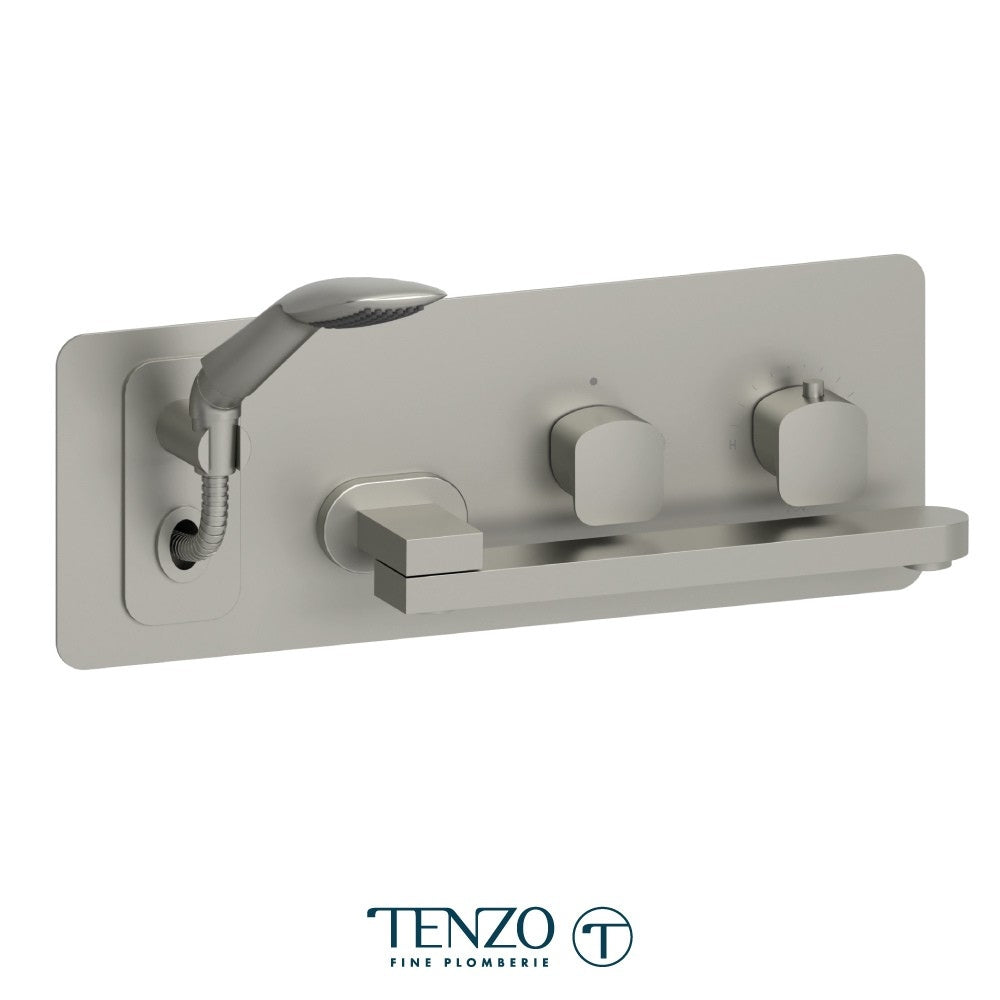Tenzo Delano DET74 wall mount tub filler with swivel spout brushed nickel