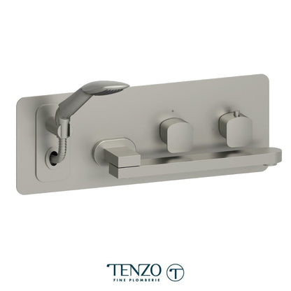 Tenzo Delano DET74 wall mount tub filler with swivel spout brushed nickel