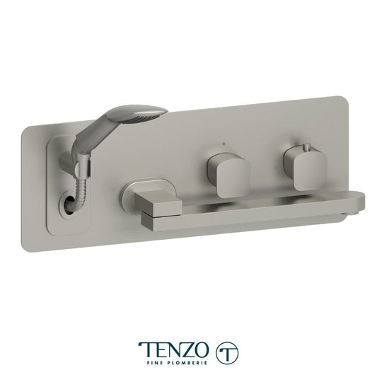 Tenzo Delano DET74 wall mount tub filler with swivel spout brushed nickel