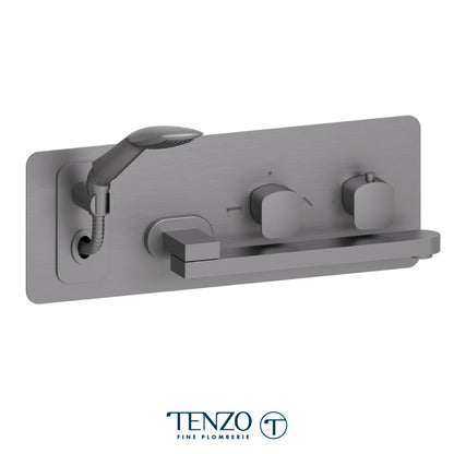 Tenzo Delano Wall Mount Thermostatic Tub Filler With Swivel Spout & Hand Shower, Rough & Trim - DET74