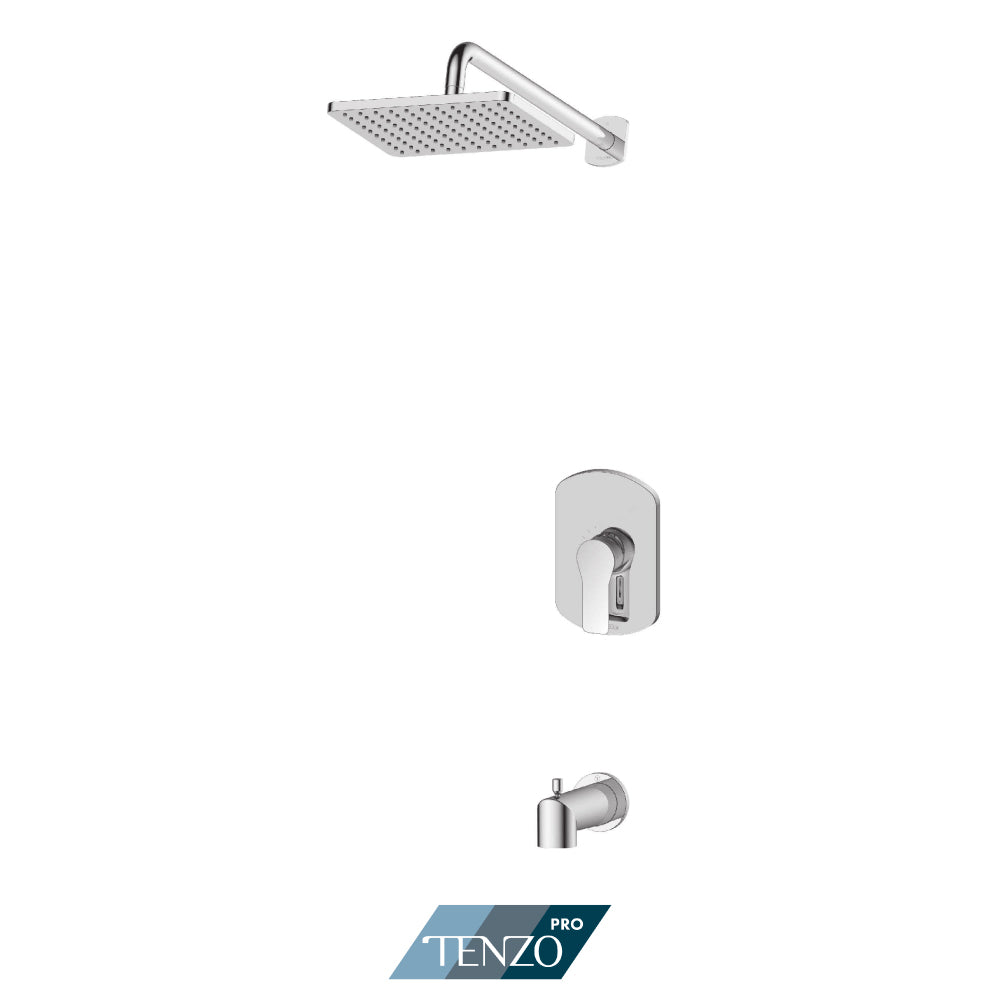 Tenzo Galia Pressure Balance Shower Kit, Rectangular Rain Head & Tub Spout With Diverter - GAPB21-0132