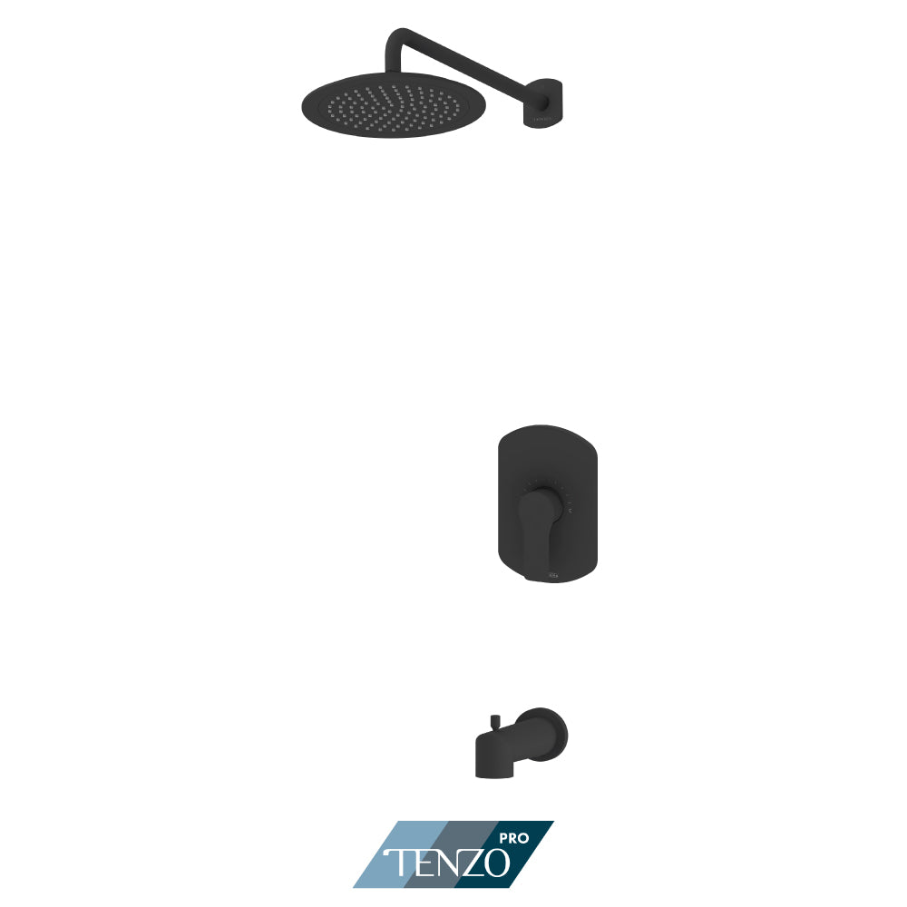 Tenzo Galia Pressure Balance Shower Kit Trim, 9" Round Rain Head & Tub Spout With Diverter - F-GAPB21-R0132