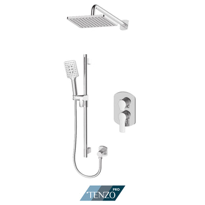 Tenzo Galia Pressure Balance Shower Kit Trim, Rectangular Rain Head & Sliding Bar Kit With Square Hand Shower - F-GAPB22-1130