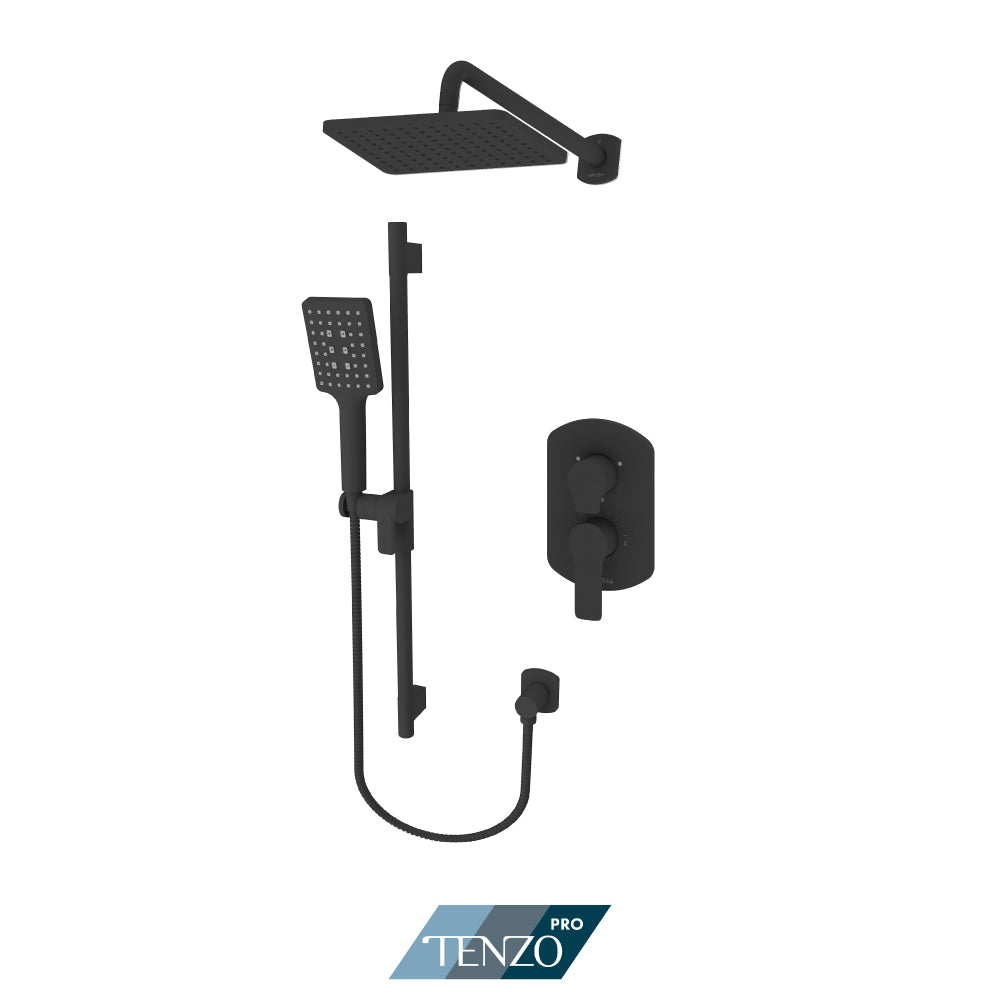 Tenzo Galia Pressure Balance Shower Kit Trim, Rectangular Rain Head & Sliding Bar Kit With Square Hand Shower - F-GAPB22-1130