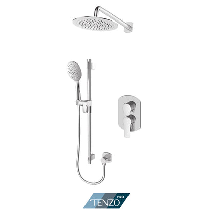 Tenzo Galia Pressure Balance Shower Kit Trim, 9" Round Rain Head & Sliding Bar Kit With Round Hand Shower - F-GAPB22-R1130