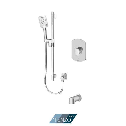 Tenzo Galia Rotary Pressure Balance Shower Kit, Sliding Bar Kit With Square Hand Shower & Tub Spout - GAPB22R-1102