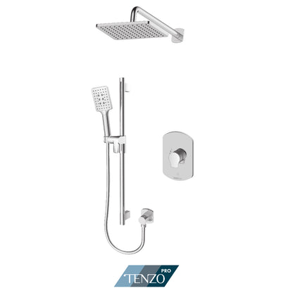 Tenzo Galia Rotary Pressure Balance Shower Kit Trim, Rectangular Rain Head & Sliding Bar Kit With Square Hand Shower - F-GAPB22R-1130