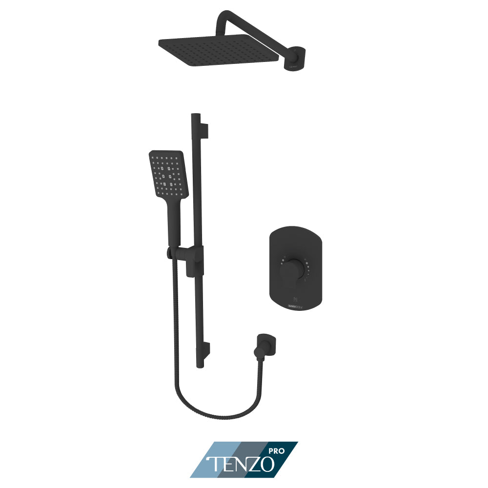 Tenzo Galia Rotary Pressure Balance Shower Kit Trim, Rectangular Rain Head & Sliding Bar Kit With Square Hand Shower - F-GAPB22R-1130
