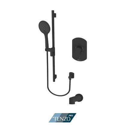 Tenzo Galia Rotary Pressure Balance Shower Kit Trim, Sliding Bar Kit With Round Hand Shower & Tub Spout - F-GAPB22R-R1102