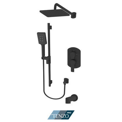 Tenzo Galia Pressure Balance Shower Kit Trim, Rectangular Rain Head, Sliding Bar Kit With Square Hand Shower & Tub Spout - F-GAPB23-1131