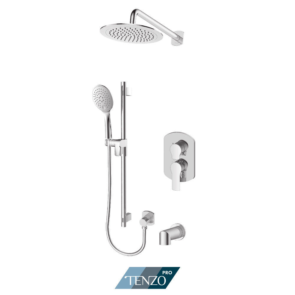 Tenzo Galia Pressure Balance Shower Kit Trim, 9" Round Rain Head, Sliding Bar Kit With Round Hand Shower & Tub Spout - F-GAPB23-R1131
