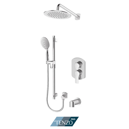 Tenzo Galia Pressure Balance Shower Kit Trim, 9" Round Rain Head, Sliding Bar Kit With Round Hand Shower & Tub Spout - F-GAPB23-R1131