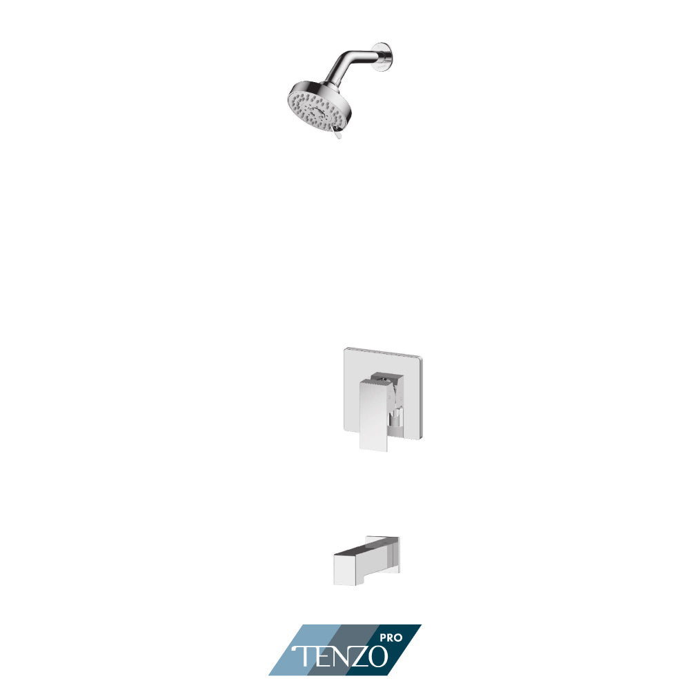 Tenzo Kalissa Pressure Balance Shower Kit, 4" Shower Head & Tub Spout With Diverter - KAPB21-0112
