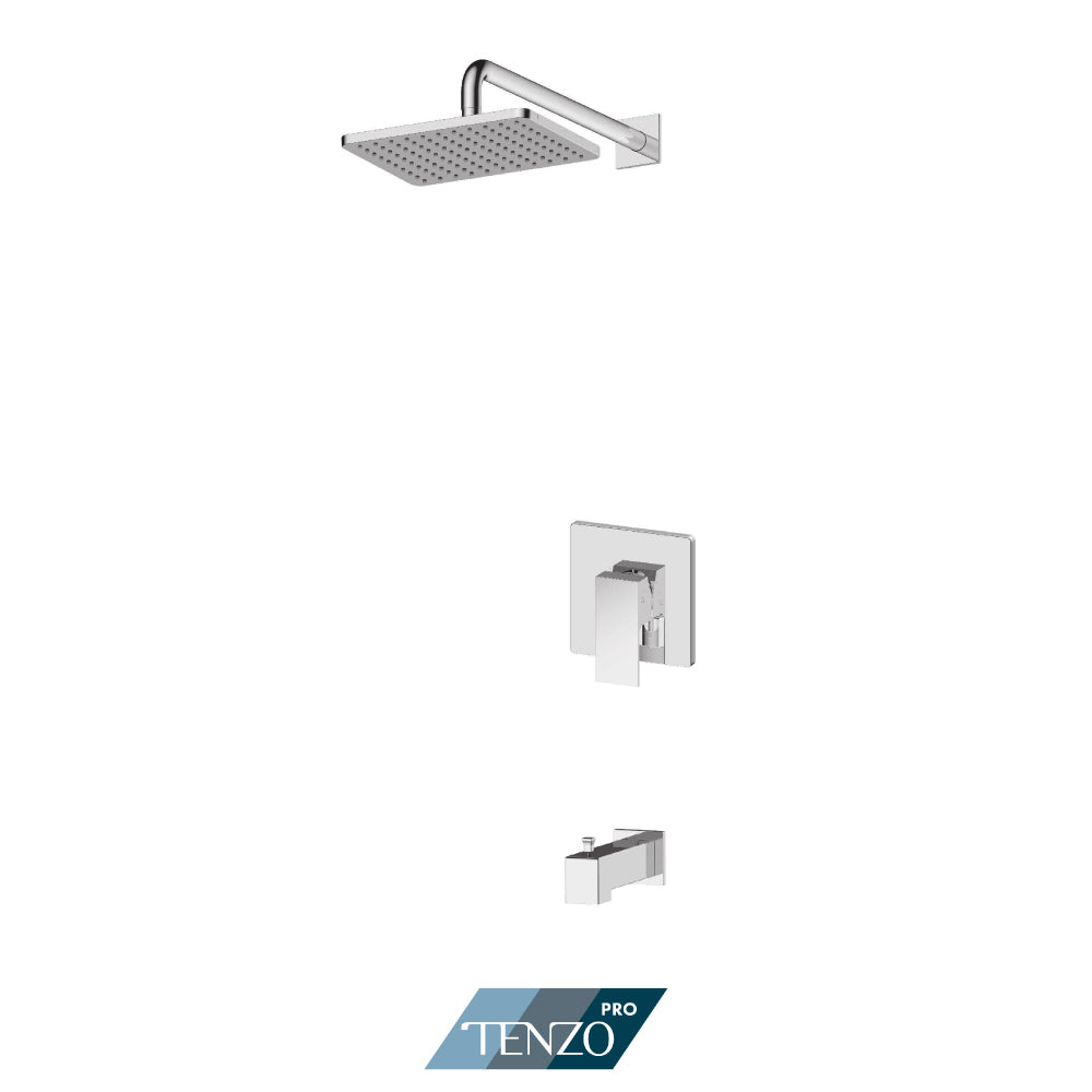 Tenzo Kalissa Pressure Balance Shower Kit Trim, Rectangular Rain Head & Tub Spout With Diverter - F-KAPB21-0132
