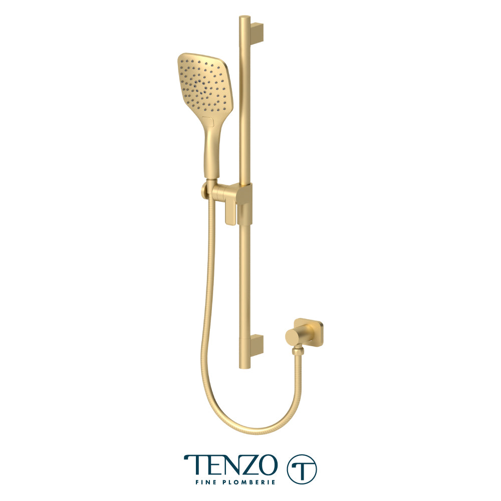 Tenzo Fine Plomberie Sliding Bar Kit, Round Bar & HS-218 Square Hand Shower, With Supply Elbow - KRD-35188