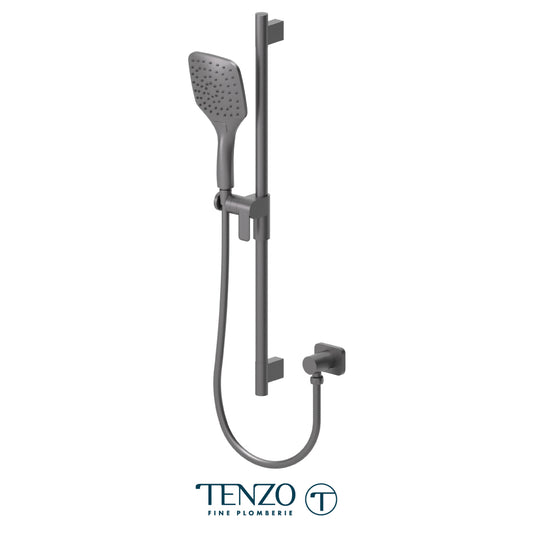 Tenzo Fine Plomberie Sliding Bar Kit, Round Bar & HS-218 Square Hand Shower, With Supply Elbow - KRD-35188