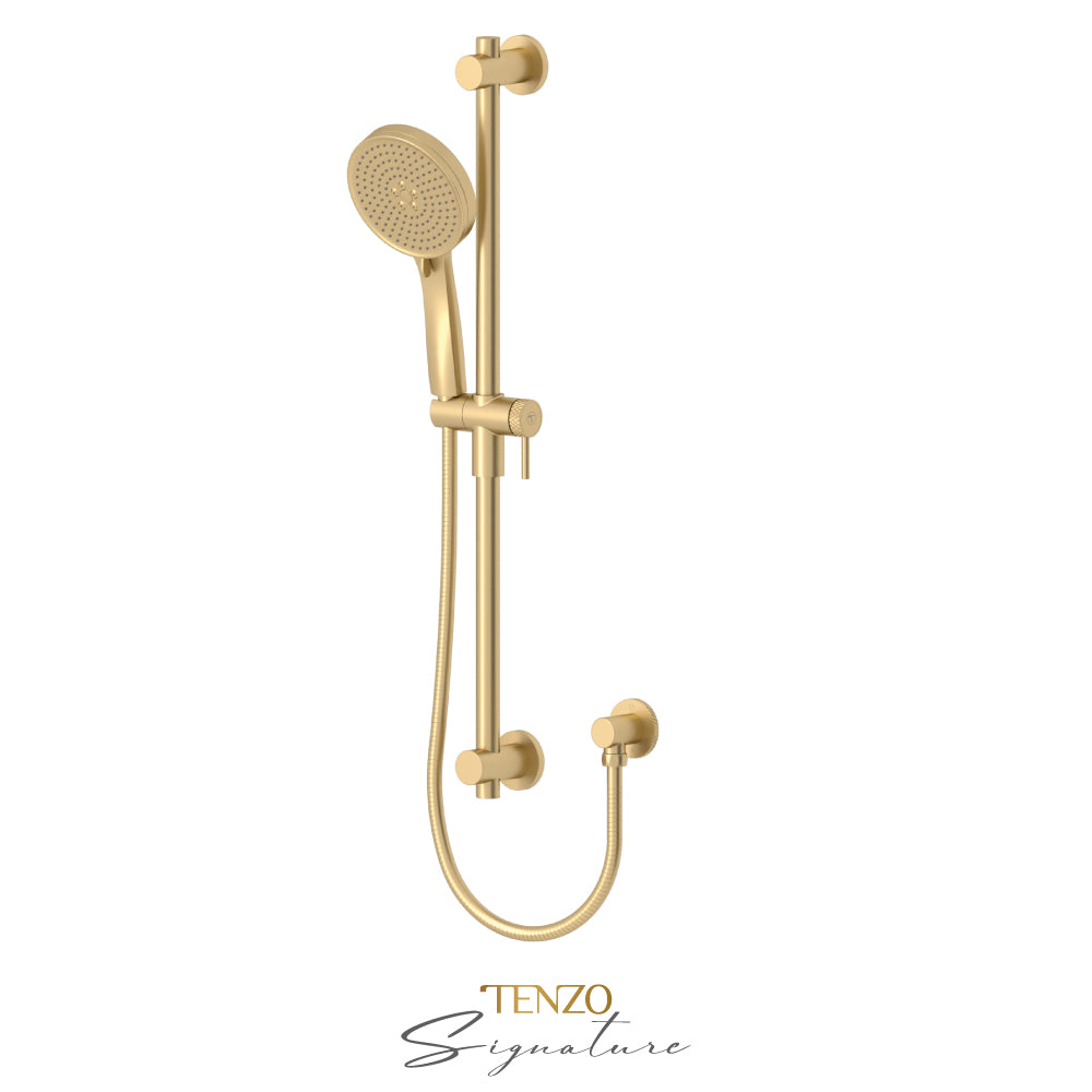 Tenzo Signature Sliding Bar Kit Larger Knurled, Round Bar & HS-227 Round Hand Shower, With Supply Elbow - KRD-362712-C
