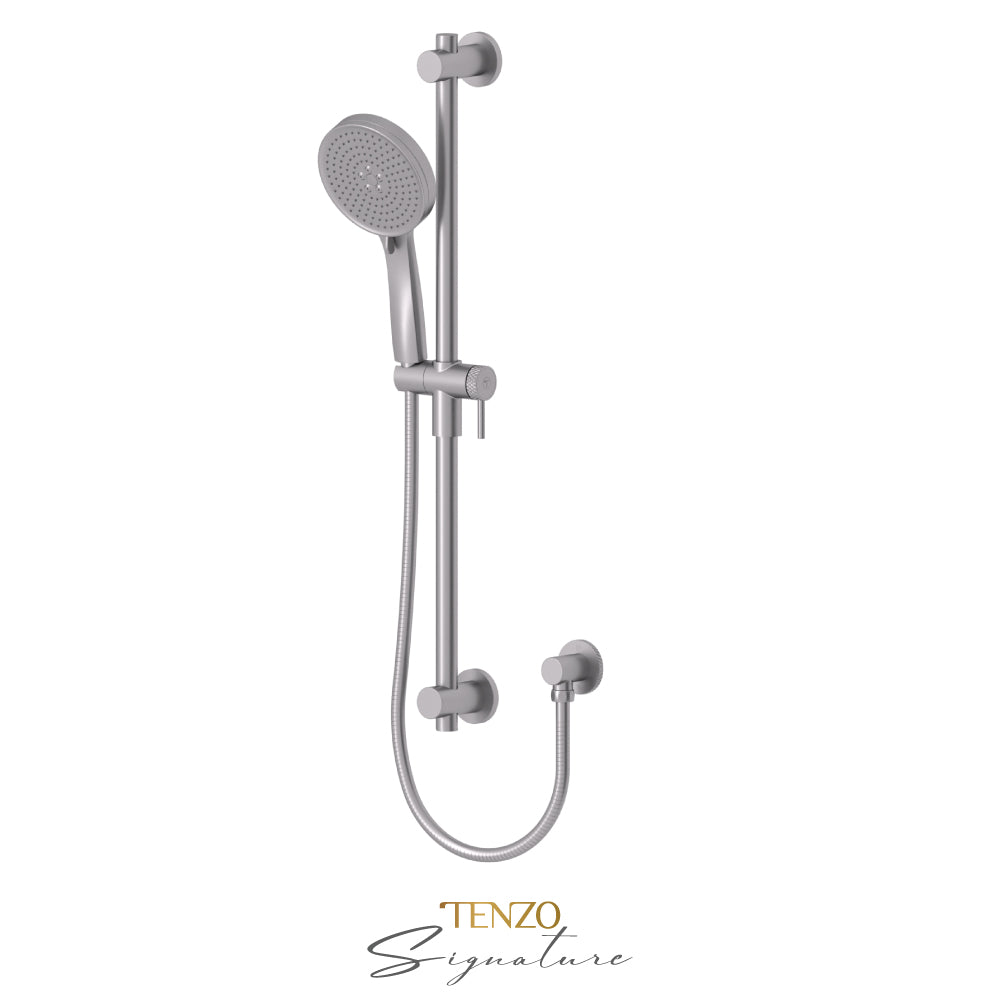 Tenzo Signature Sliding Bar Kit Larger Knurled, Round Bar & HS-227 Round Hand Shower, With Supply Elbow - KRD-362712-C