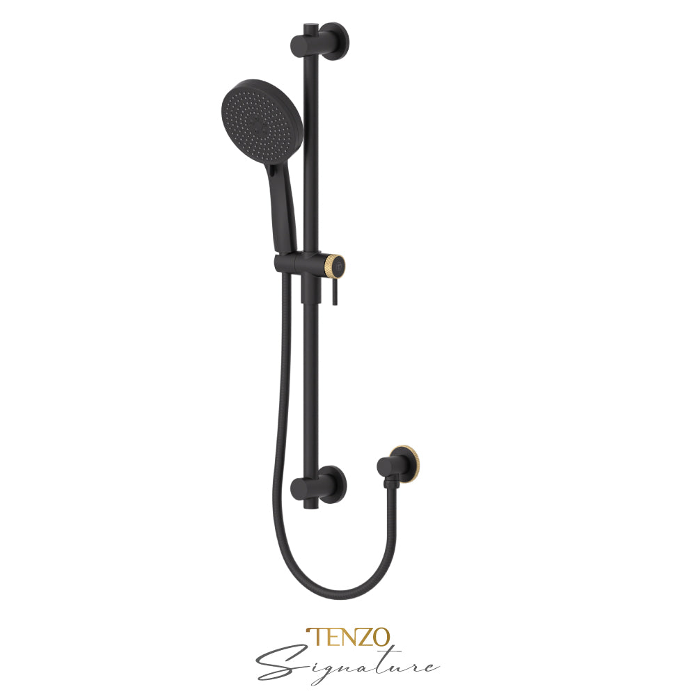 Tenzo Signature Sliding Bar Kit Larger Knurled, Round Bar & HS-227 Round Hand Shower, With Supply Elbow - KRD-362712-C