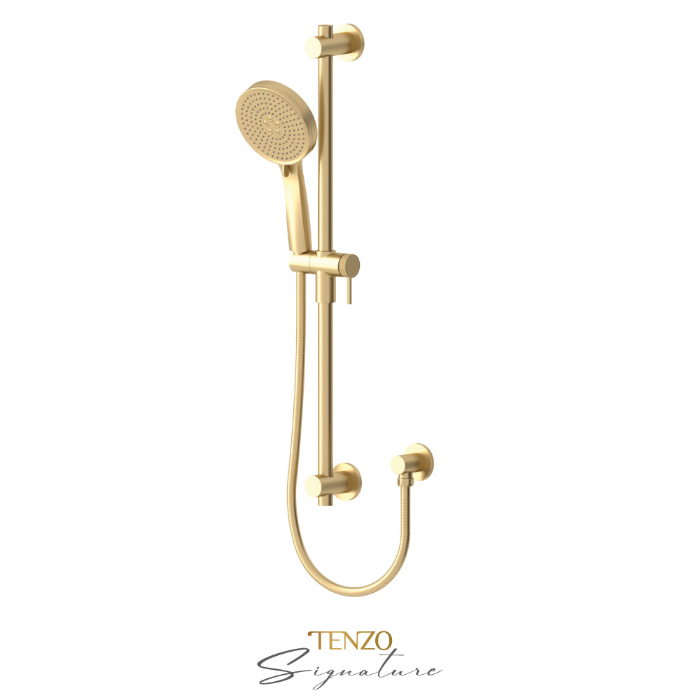 Tenzo Signature Sliding Bar Kit Smaller Knurled, Round Bar & HS-227 Round Hand Shower, With Supply Elbow - KRD-362712-F