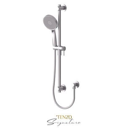 Tenzo Signature Sliding Bar Kit Smaller Knurled, Round Bar & HS-227 Round Hand Shower, With Supply Elbow - KRD-362712-F
