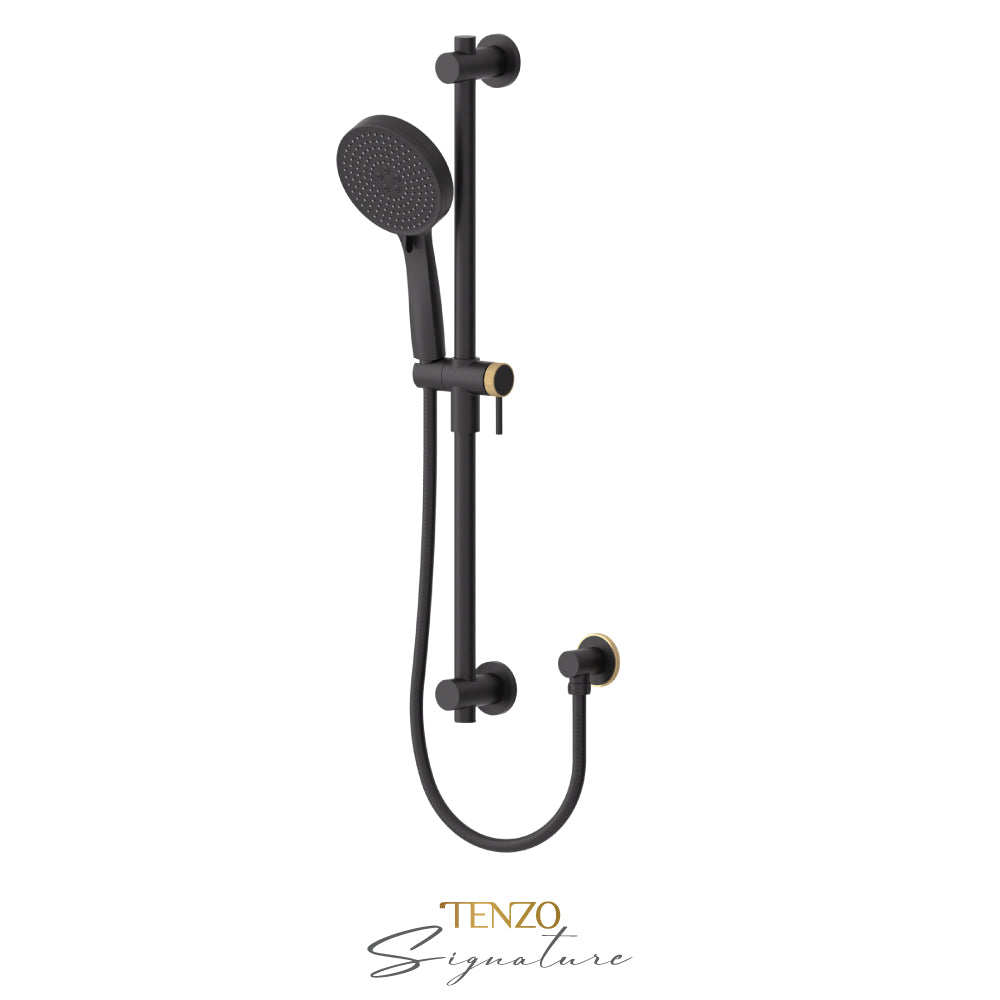 Tenzo Signature Sliding Bar Kit Smaller Knurled, Round Bar & HS-227 Round Hand Shower, With Supply Elbow - KRD-362712-F