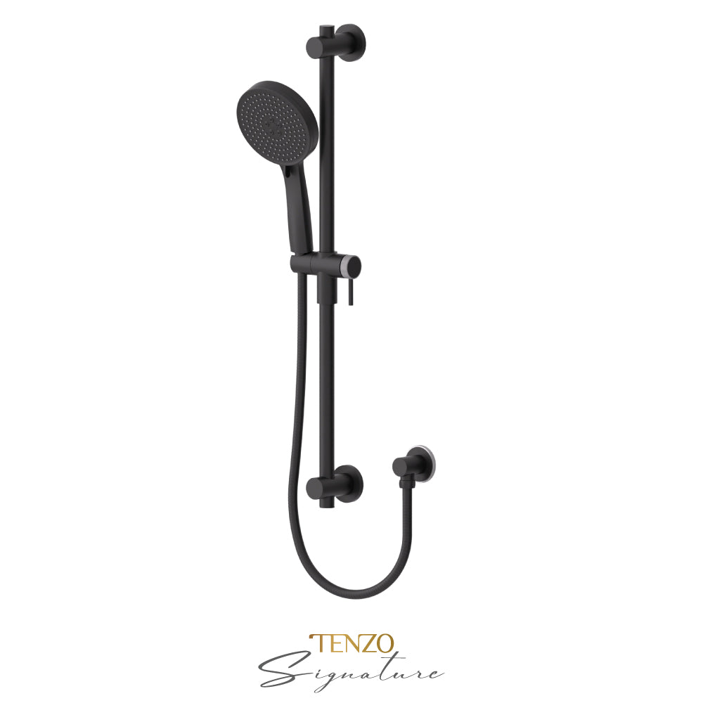 Tenzo Signature Sliding Bar Kit Smaller Knurled, Round Bar & HS-227 Round Hand Shower, With Supply Elbow - KRD-362712-F