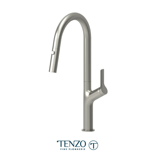 Robinet de cuisine monotrou Tenzo Lotus avec douchette à tirette, bec en C et pulvérisateur 2 fonctions - LO130