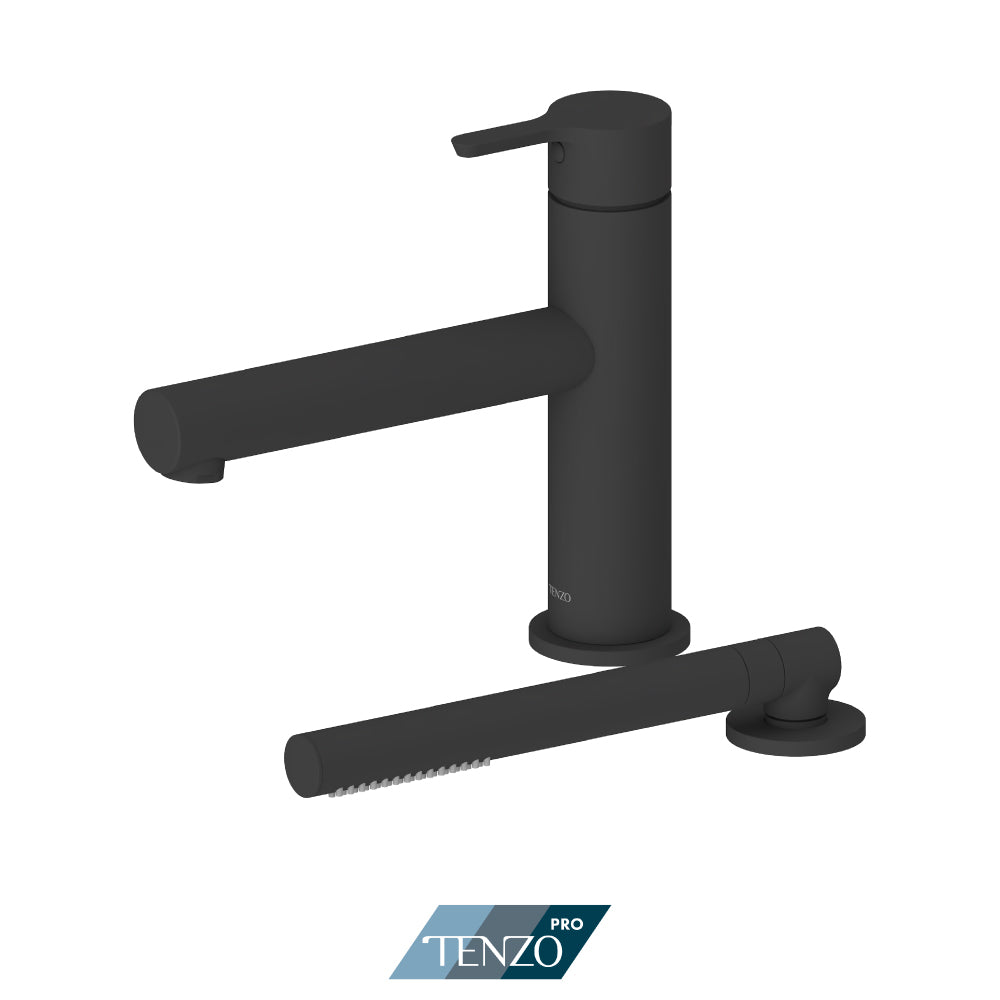 Tenzo Mylo MY36-PB deck mount tub filler, matte black