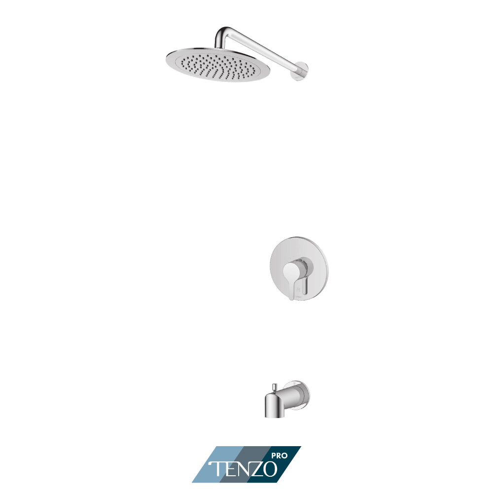 Tenzo Mylo Pressure Balance Shower Kit Trim, 9" Round Rain Head & Tub Spout With Diverter - F-MYPB21-0132