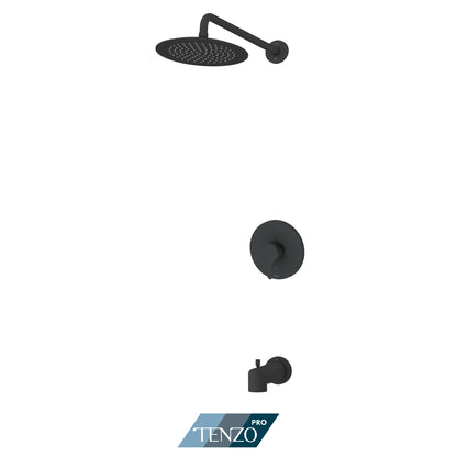 Tenzo Mylo Pressure Balance Shower Kit Trim, 9" Round Rain Head & Tub Spout With Diverter - F-MYPB21-0132