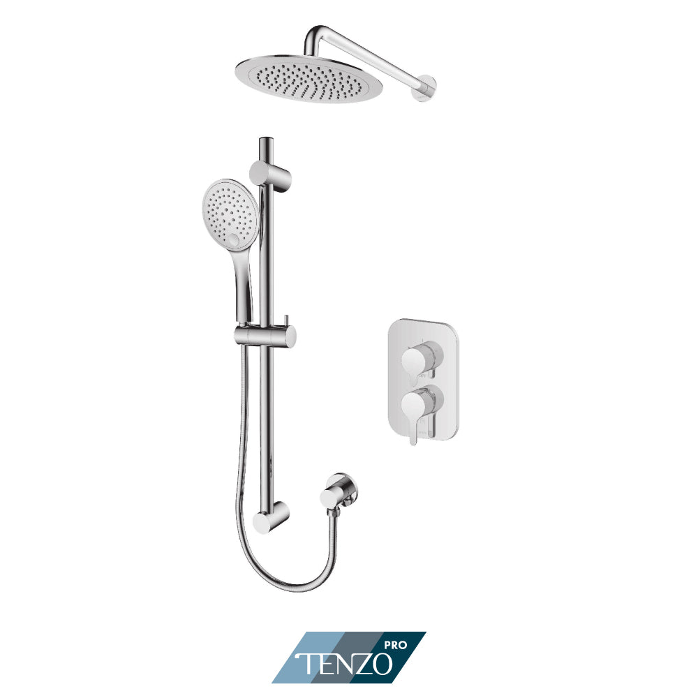 Tenzo Mylo Pressure Balance Shower Kit Trim, 9" Round Rain Head & Sliding Bar Kit - F-MYPB22-1130