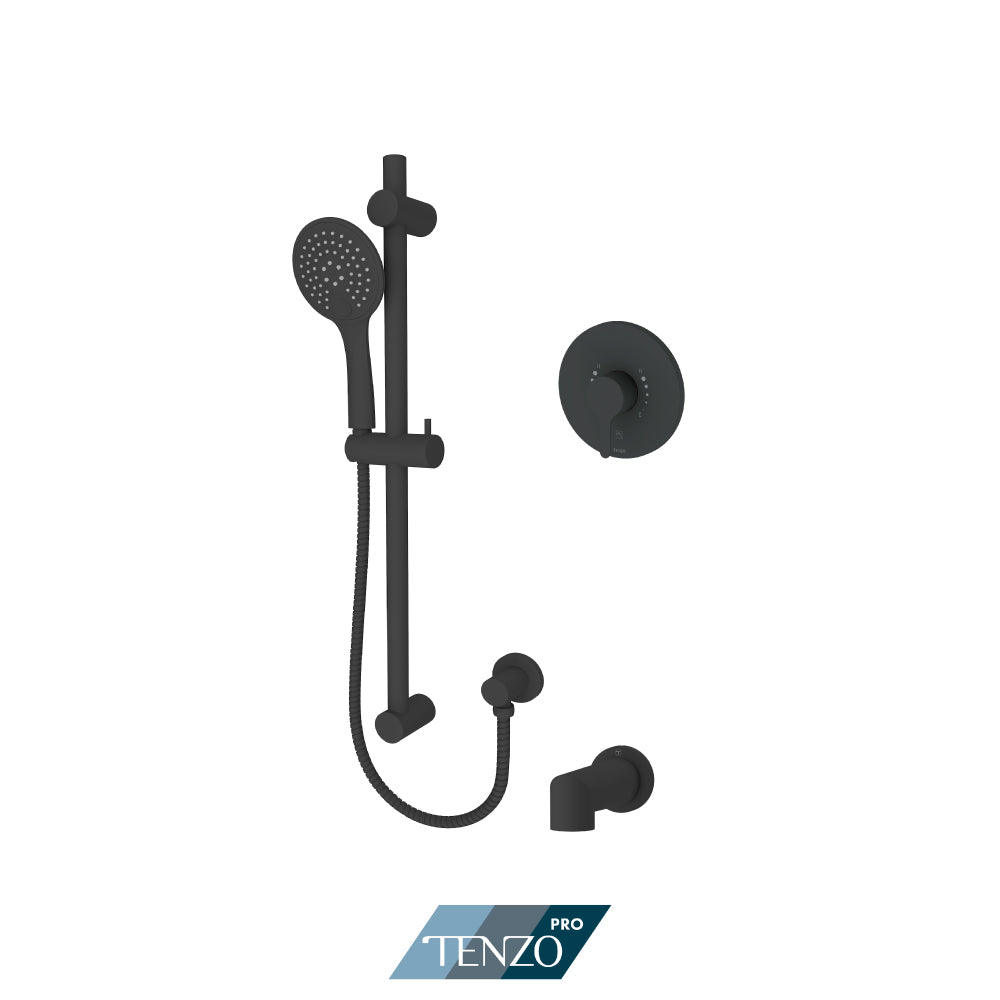 Tenzo Mylo Rotary Pressure Balance Shower Kit Trim, Sliding Bar Kit & Tub Spout - F-MYPB22R-1102