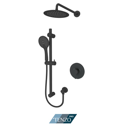 Tenzo Mylo Rotary Pressure Balance Shower Kit Trim, 9" Round Rain Head & Sliding Bar Kit - F-MYPB22R-1130