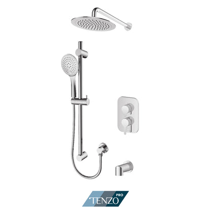 Tenzo Mylo Pressure Balance Shower Kit Trim, 9" Round Rain Head, Sliding Bar Kit & Tub Spout - F-MYPB23-1131